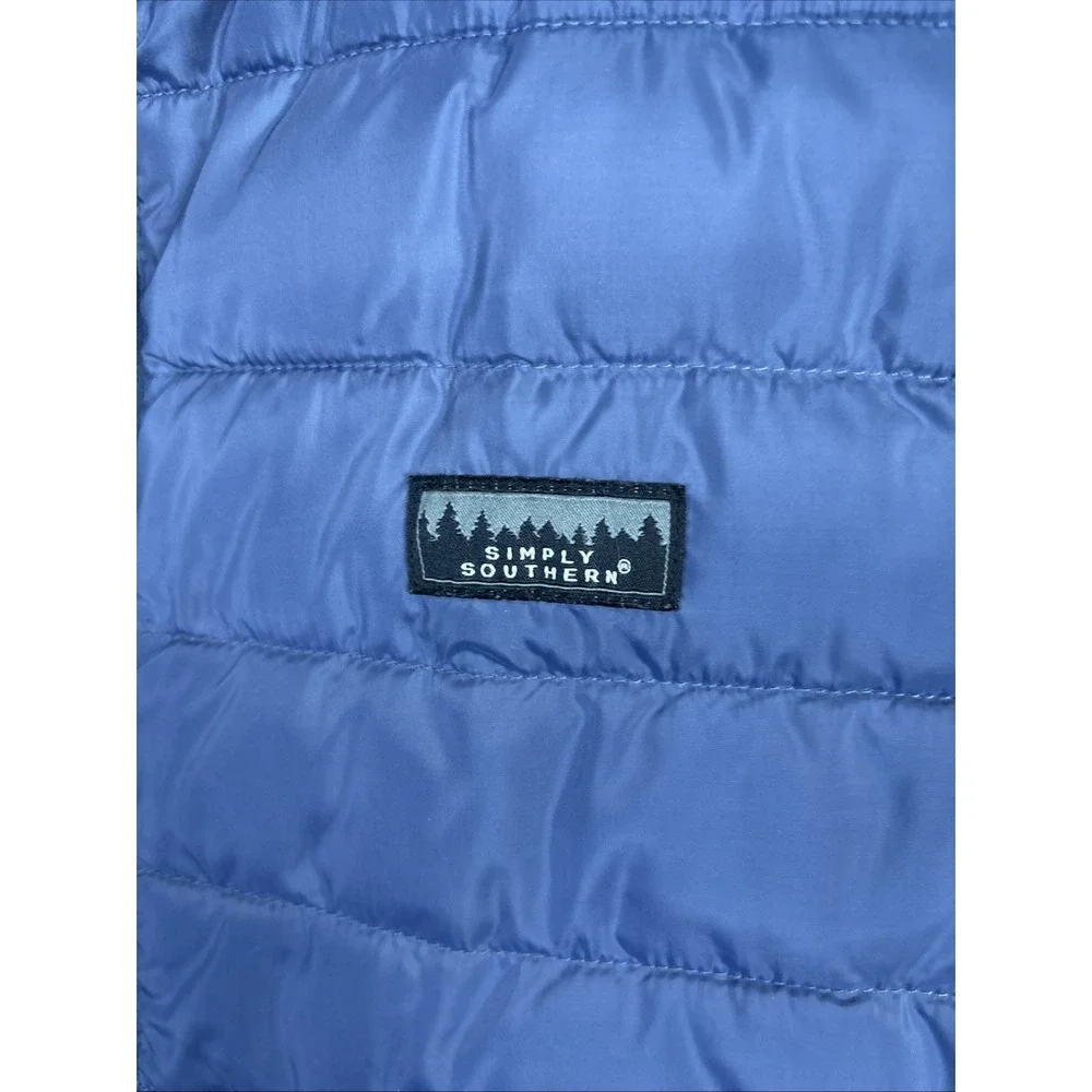 Simply Southern Puffer Vest Size XL Blue Colorblock Preppy Old Money